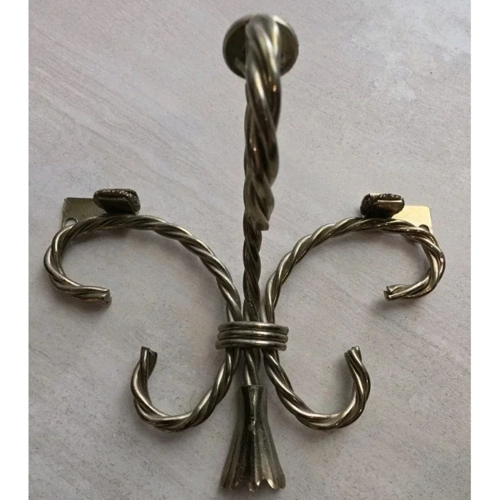 VTG Set 2 Hollywood Regency Brass Twisted Rope Wall Shelf Brackets Era 1970s-80s